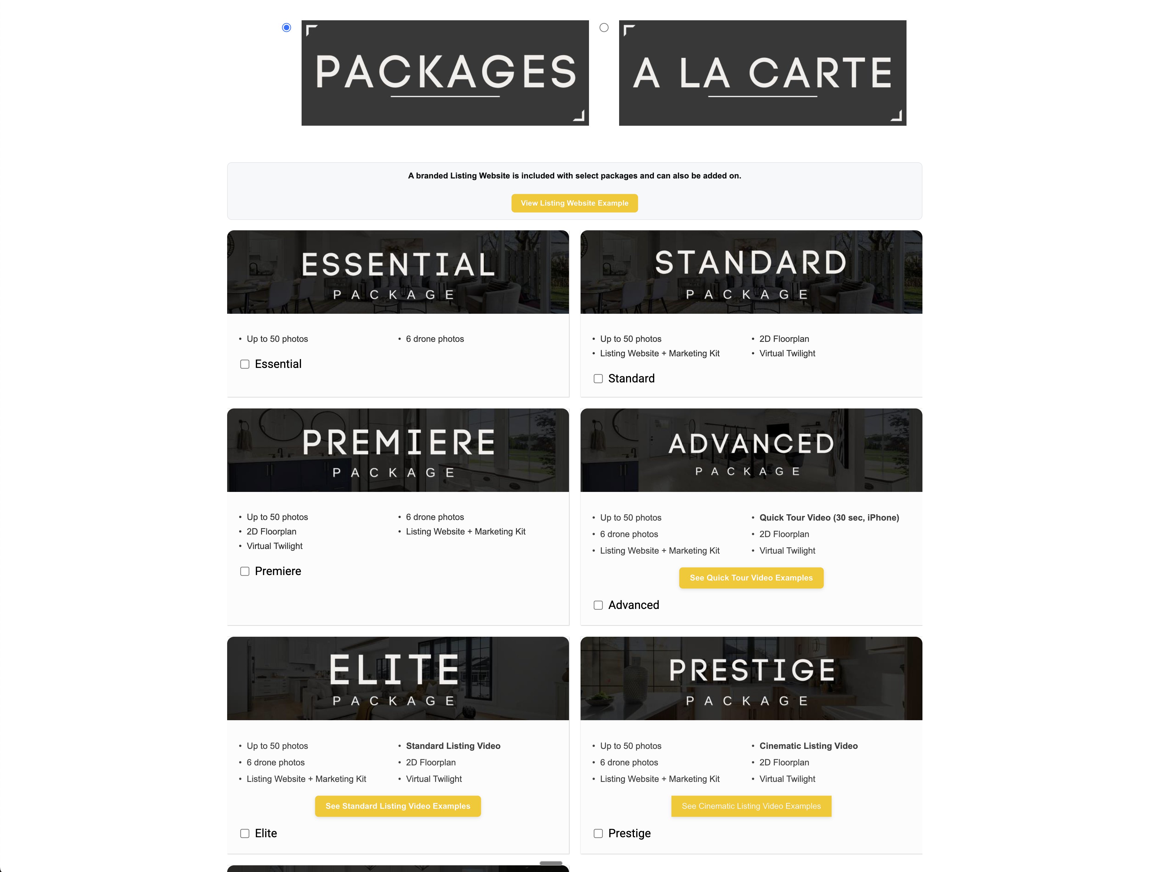 Belleau Media agent portal showing real estate media packages for Windsor-Essex agents